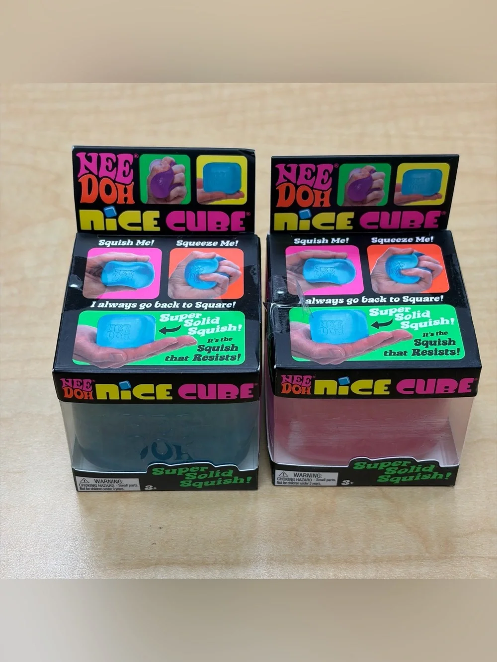 Lot of 2: Needoh Nice Cubes Super Solid Squish! Blue/Pink Squishy Fidget Toy New